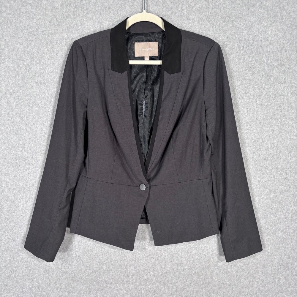Banana Republic Blazer Size 8 Charcoal Stretch Tuxedo Quiet Luxury Career Formal